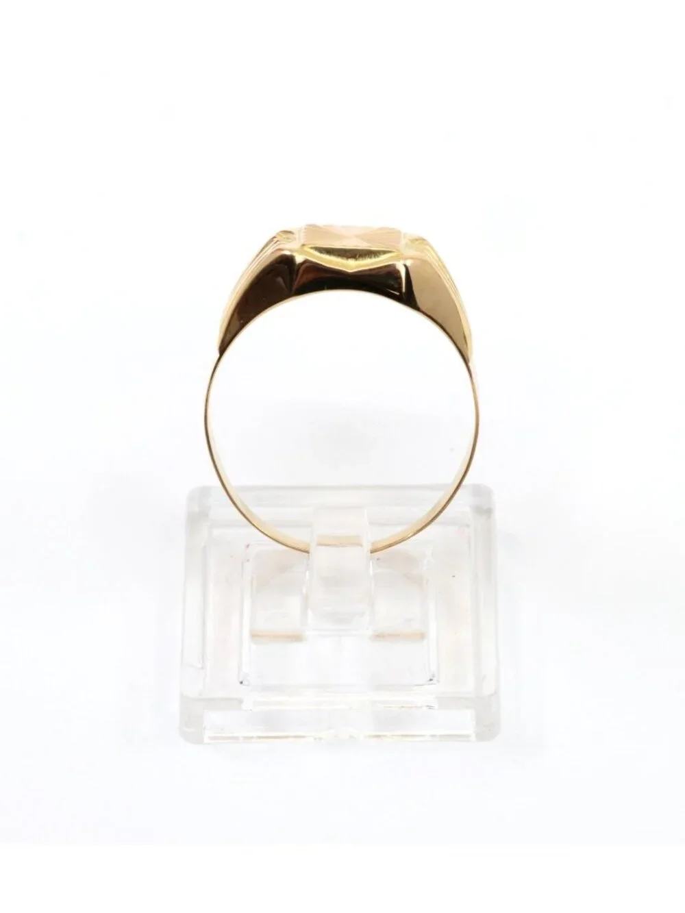 Vintage 18K Solid Yellow Gold Italian Diamond Cut Starburst Signet Ring Size 8.5